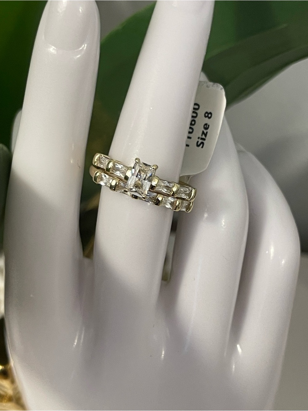 Gold Tone Cubic Zirconia Engagement Ring Set - Size 8